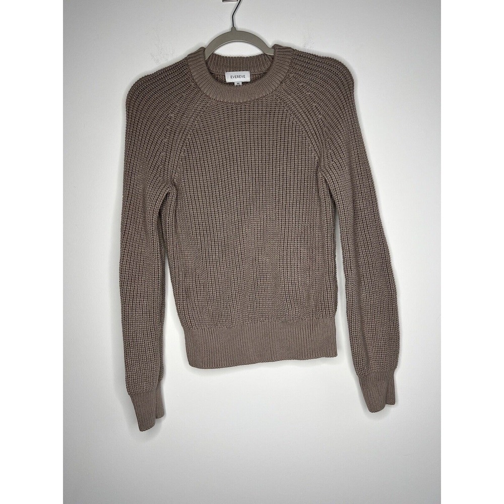 Evereve Sweater Womens XS Tan Pullover Chunky Knit Crew Neck Minimalist Casual - Picture 4 of 16
